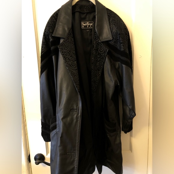 Vintage 100% Genuine Leather Embroidered Gino Di Giorgio Long Unisex Jacket - Picture 1 of 5